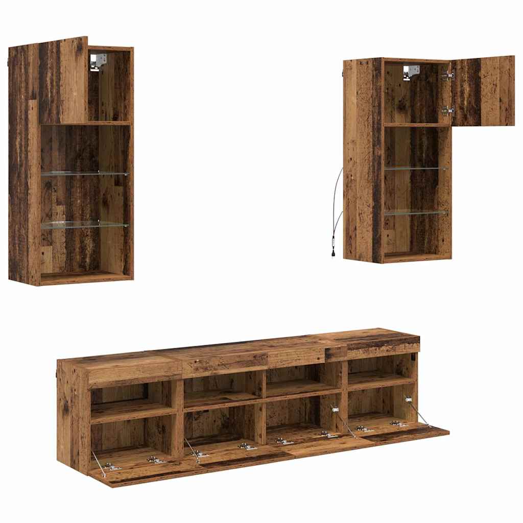 TV Wall Units with LED 5 pcs Old Wood Engineered Wood