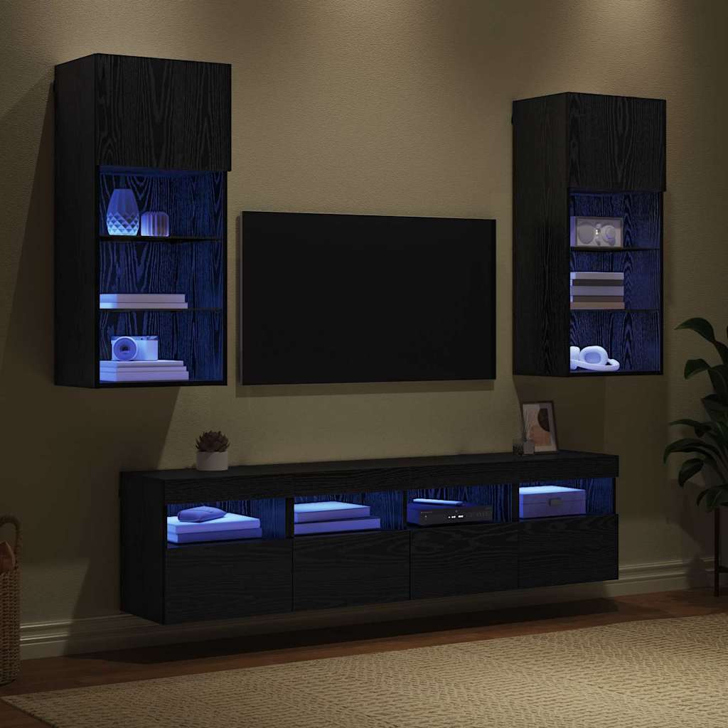 TV Wall Units with LED 5 pcs Black Oak Engineered Wood