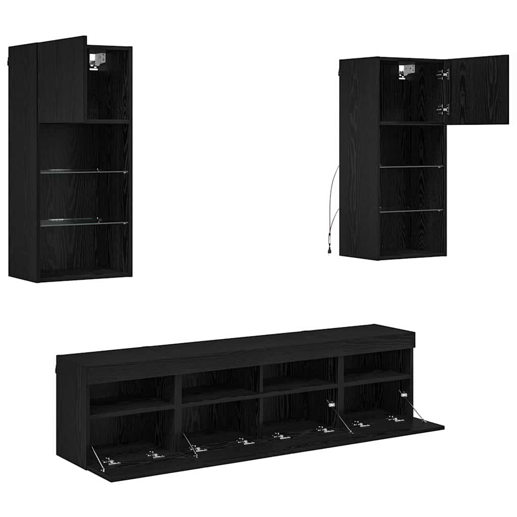 TV Wall Units with LED 5 pcs Black Oak Engineered Wood
