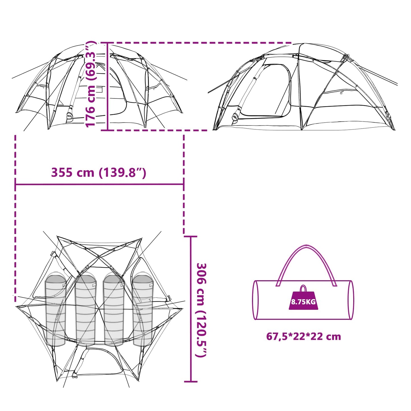 Dome Tent with Removable Rainfly 4-Person Grey and Orange