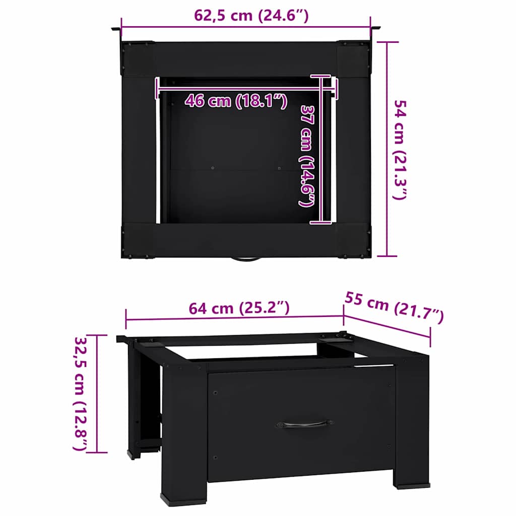 Washing Machine Pedestal Black 64 x 55 x 32.5 cm Steel