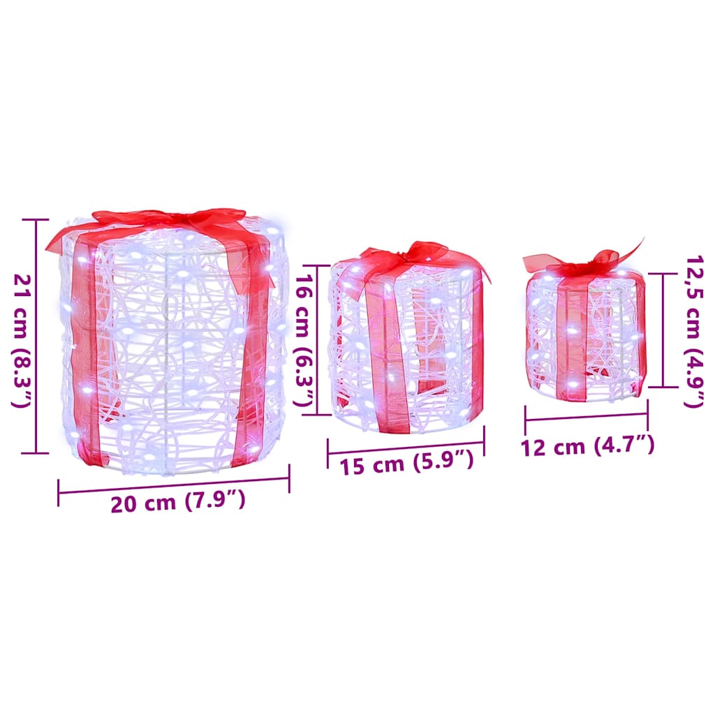 Gift Box Decoration 3 pcs Cold white 20 x 20 x 21 cm Acrylic