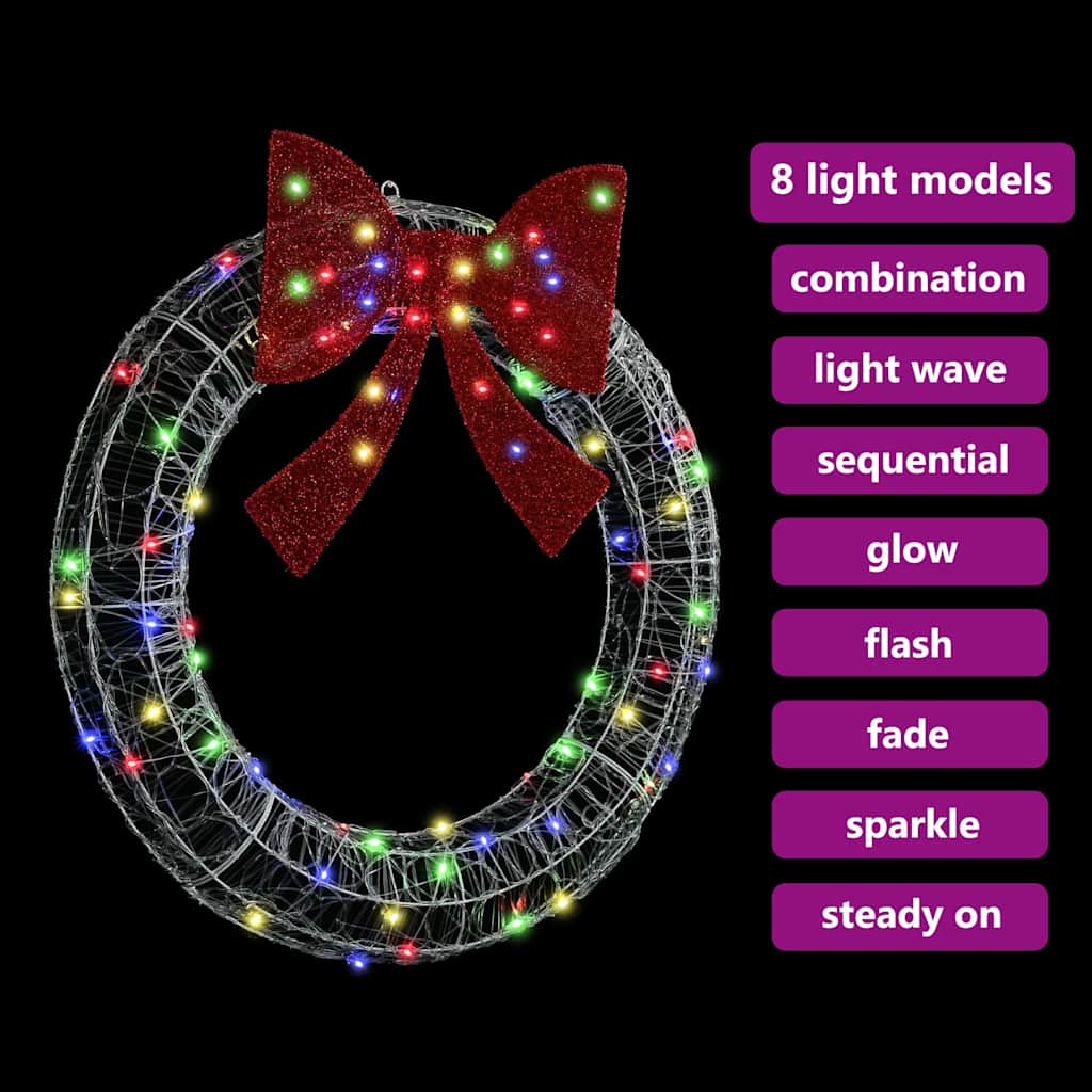 Wreath Multicolour 92 x 92 x 9.5 cm Acrylic 80 LEDs