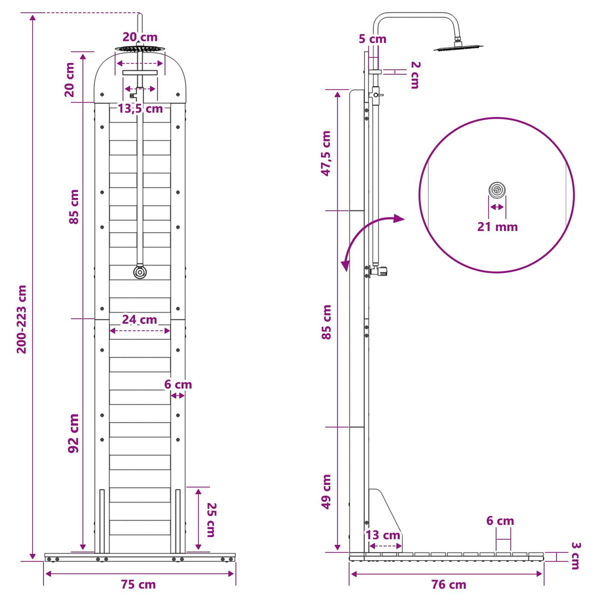 Outdoor Shower 223 cm Solid Pine Wood and Stainless Steel White
