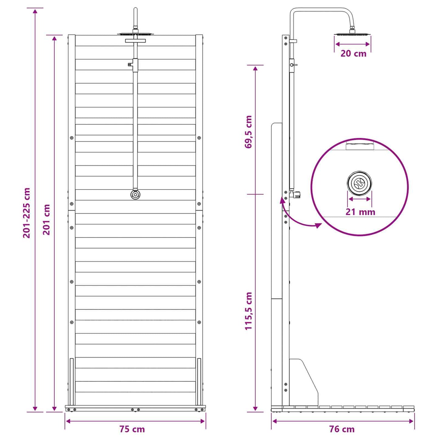 Outdoor Shower 225 cm Solid Pine Wood and Stainless Steel