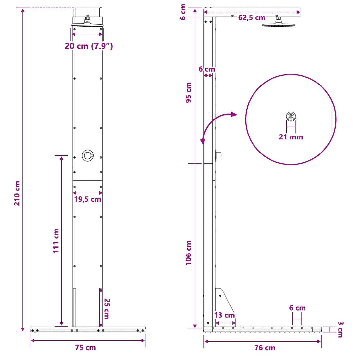 Outdoor Shower 210 cm Solid Pine Wood and Stainless Steel
