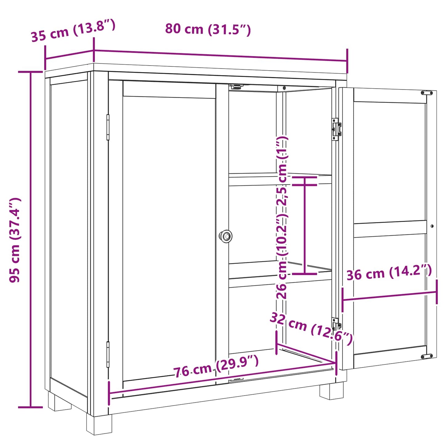 Cabinet with Storage Brown 80 x 35 x 95 cm Solid Oak Wood