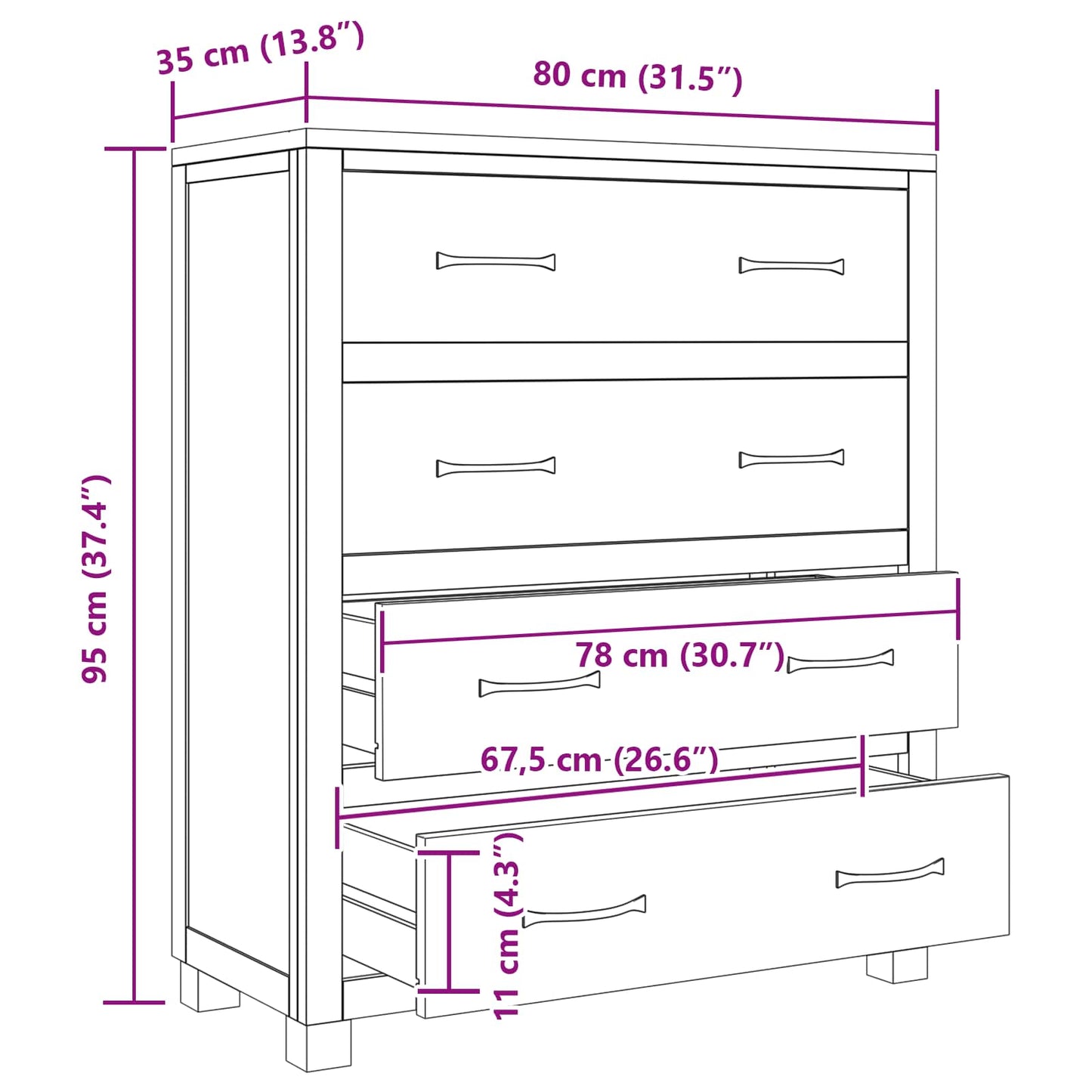 Cabinet with Drawer Brown 80 x 35 x 95 cm Solid Oak Wood