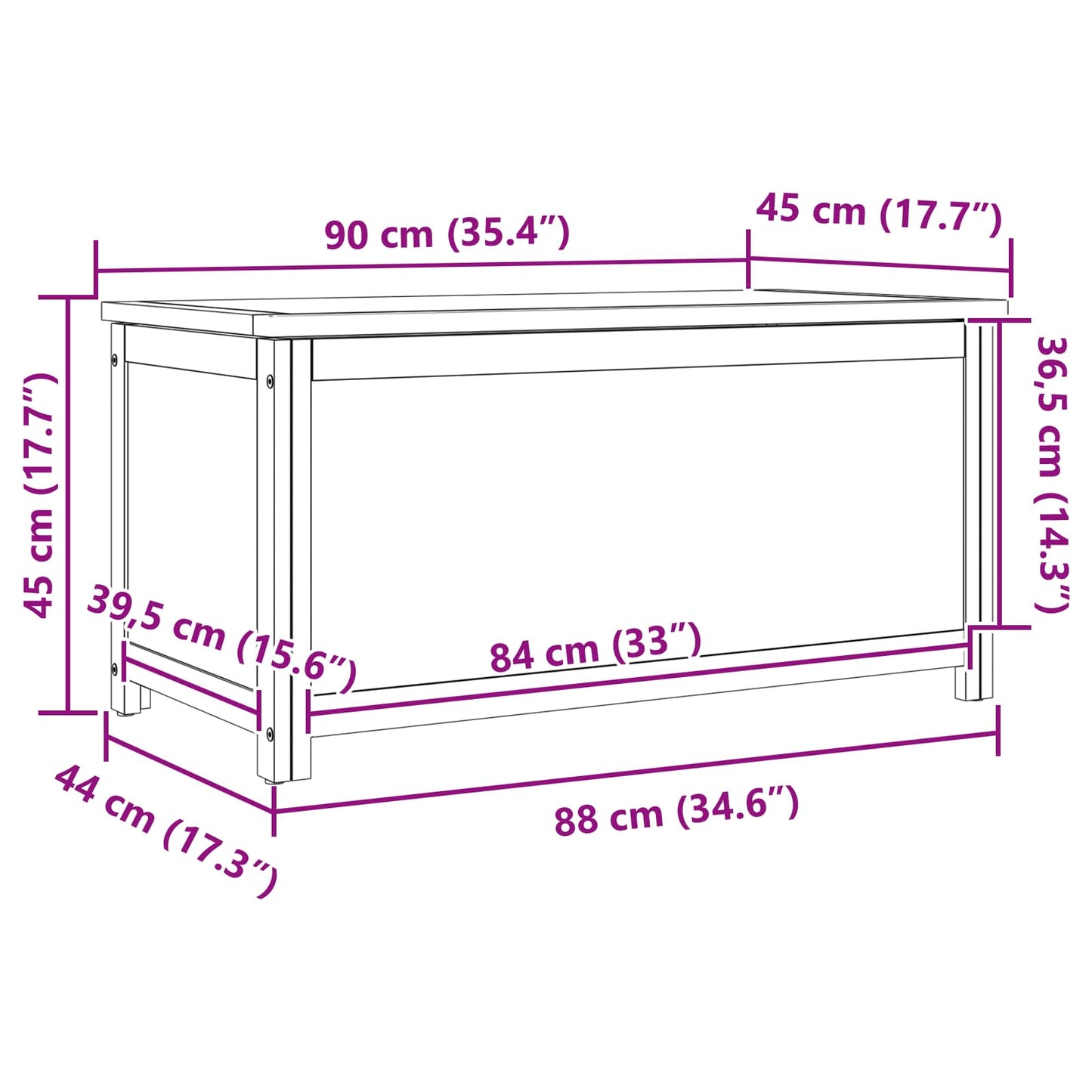 Storage Box 90 x 45 x 45 cm Solid Oak Wood