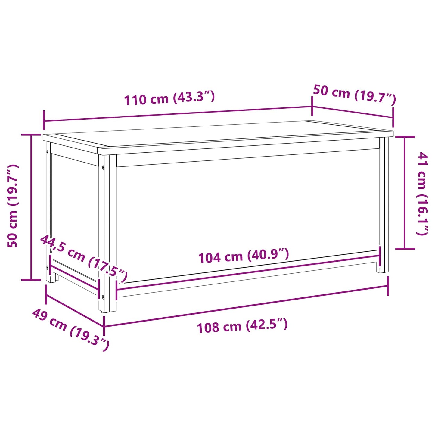 Storage Box 110 x 45 x 45 cm Solid Oak Wood