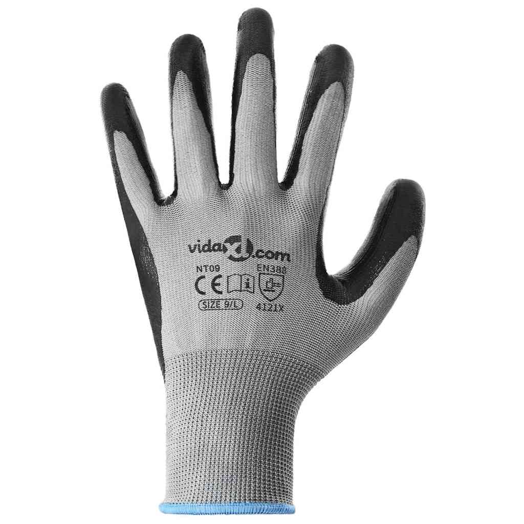 Work Gloves 24 pcs Grey and Black 9 / L Polyester