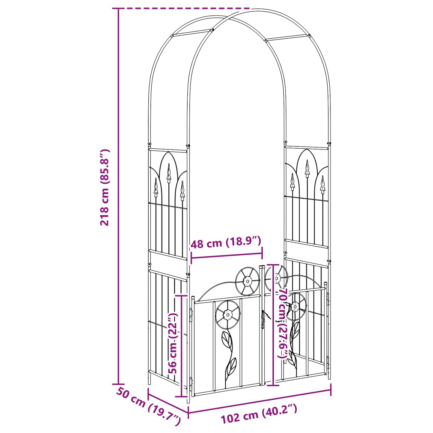 Garden Arch Black 102 x 50 x 218 cm Steel