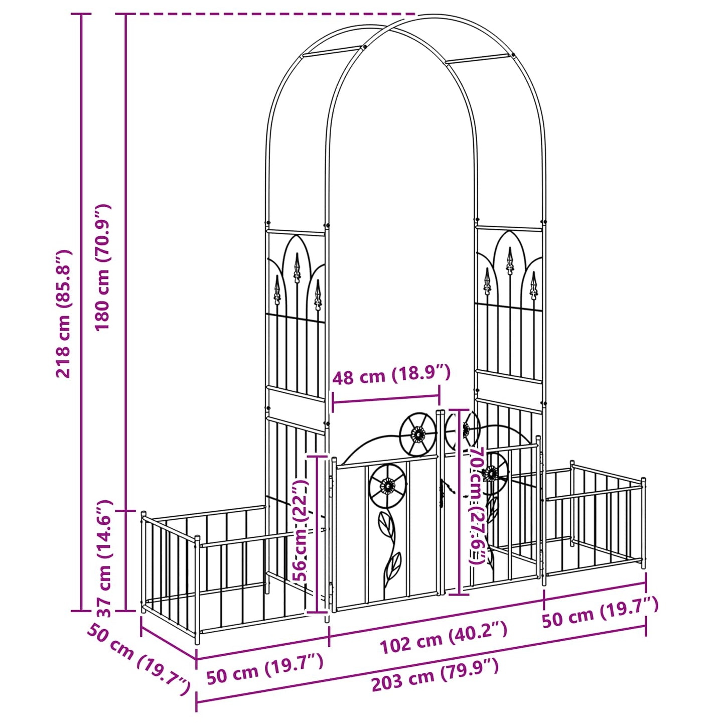 Garden Arch Black 203 x 50 x 218 cm Steel