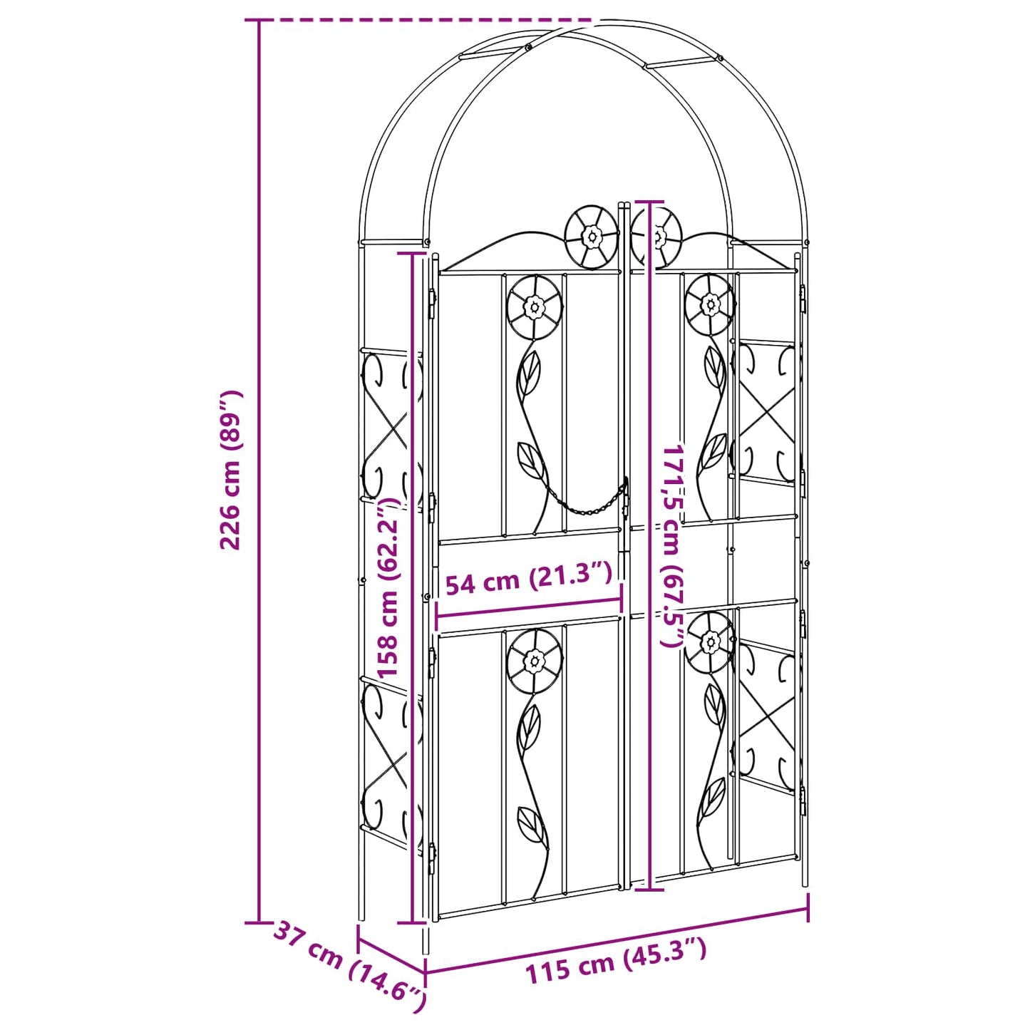 Garden Arch Green 115 x 37 x 226 cm Steel