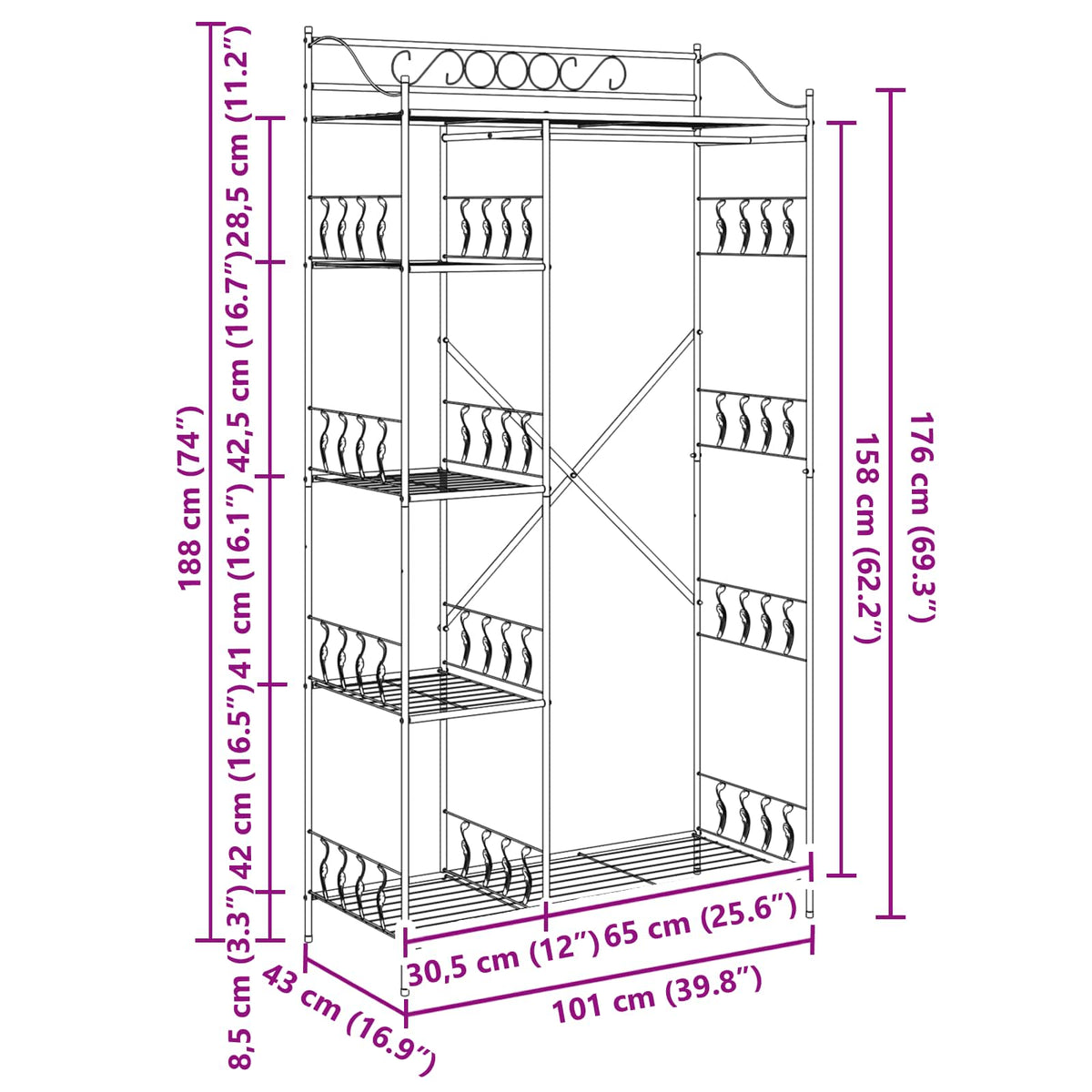 Open Wardrobe Black 101 x 43 x 188 cm Steel