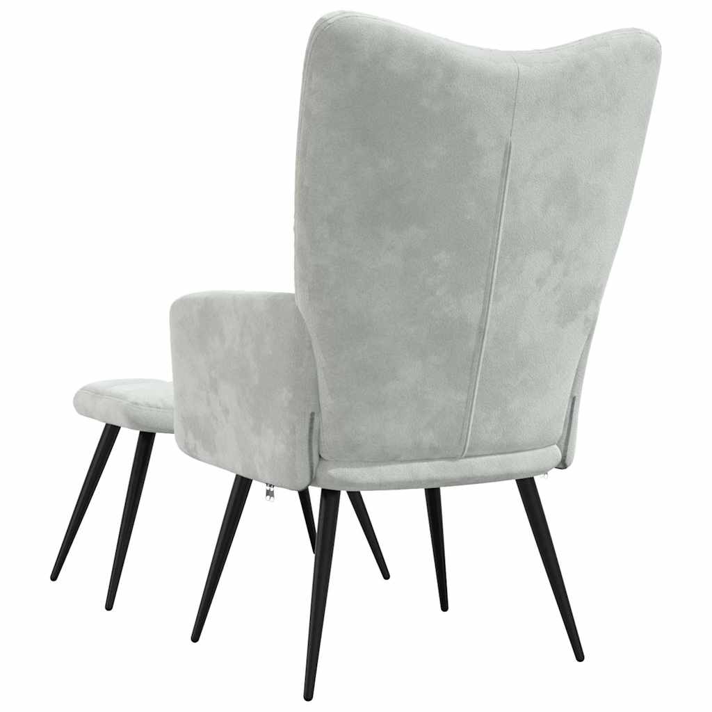 Relaxing chair with Footstool Light Grey Velvet