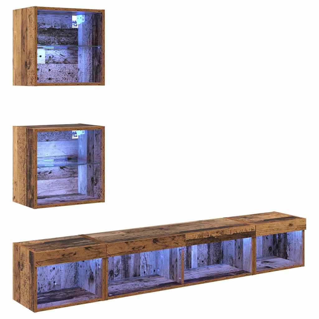 TV Wall Units with LED 5 pcs Old wood Engineered Wood