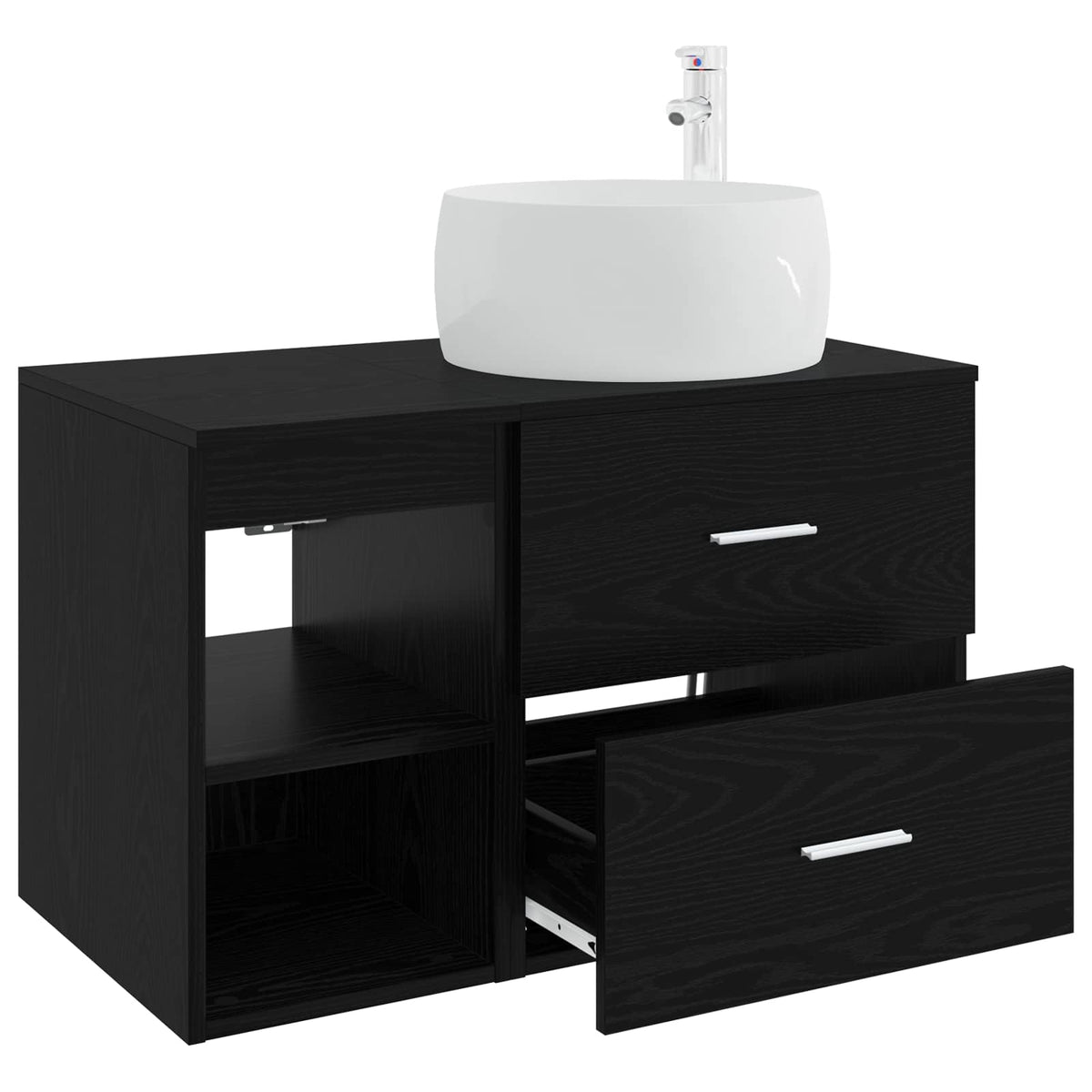 Wall-mounted Bathroom Cabinet Set 2 pcs Black Oak