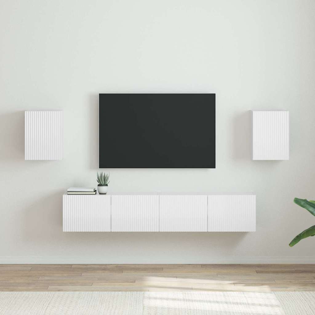 TV Wall Cabinet 2 pcs Gloss White Engineered Wood