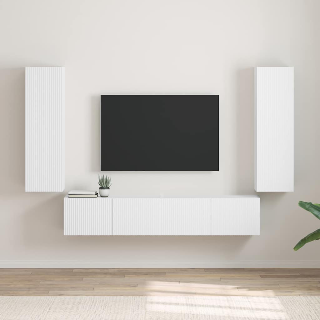 TV Wall Cabinet 2 pcs White Engineered Wood