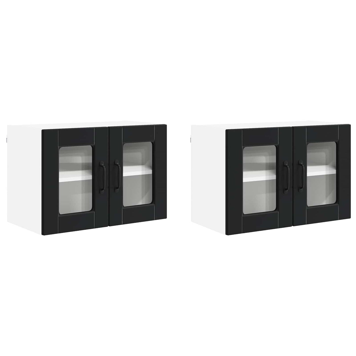 Wall Glass Cabinet PORTO 2 pcs Black Engineered Wood