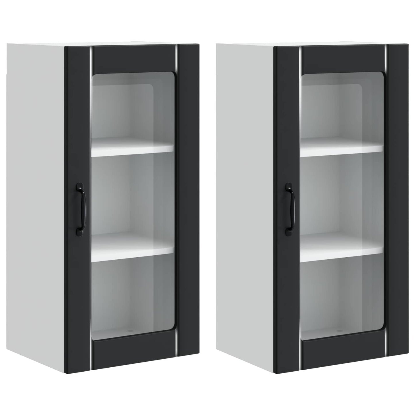 Wall Glass Cabinet PORTO 2 pcs Black Engineered Wood