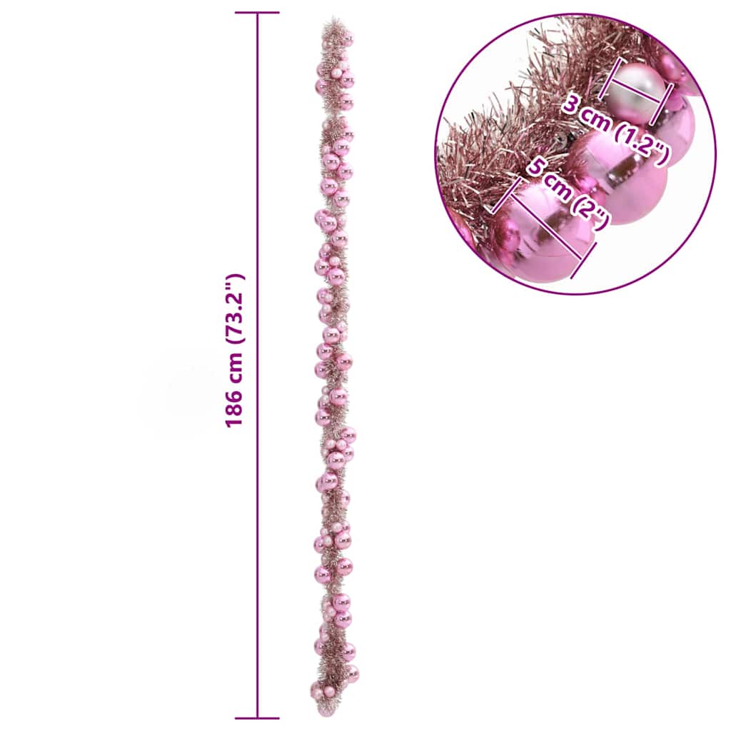 Christmas Ball Garland Pink 186 cm Polystyrene