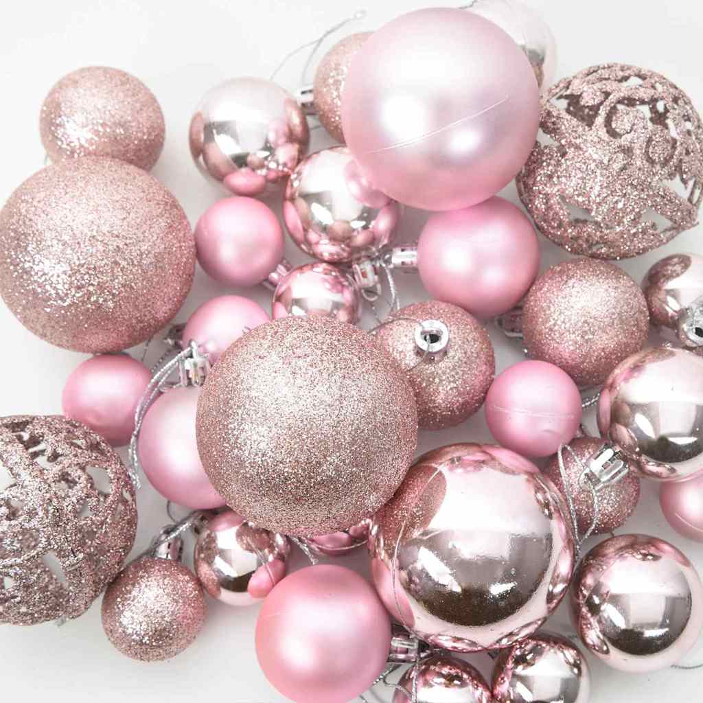 Christmas Bauble Set 120 pcs Pink Ø 2.36 in Plastic 300 LEDs