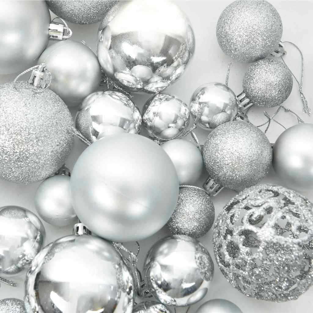Christmas Bauble Set 61 pcs Silver Ø 2.36 in Plastic 150 LEDs