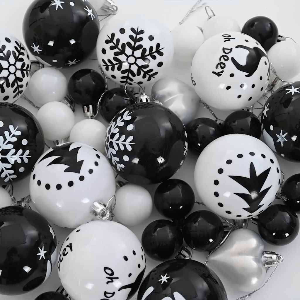 Christmas Bauble Set 40 pcs Black and White Ø 2.36 in Plastic