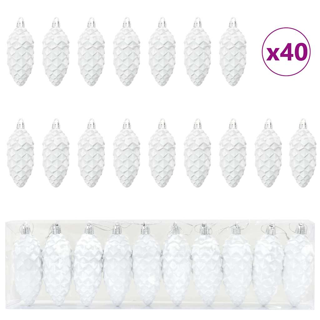 Christmas Tree Decoration 40 pcs White 4 x 9 cm Plastic