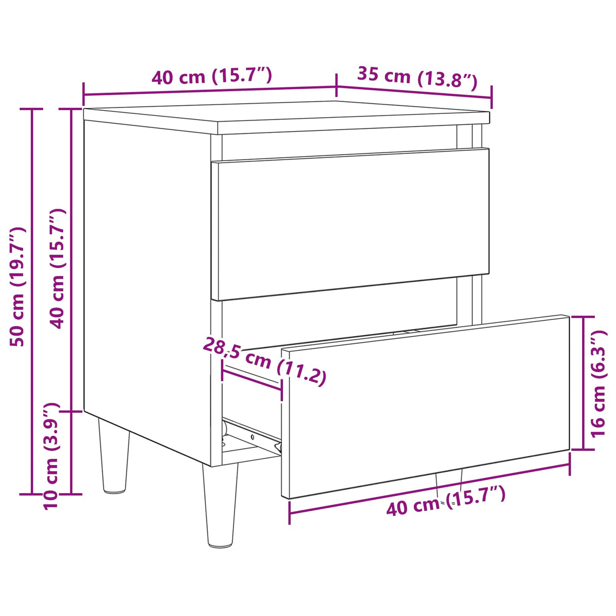 Bed Cabinet Artisan Oak 40 x 35 x 50 cm Engineered Wood