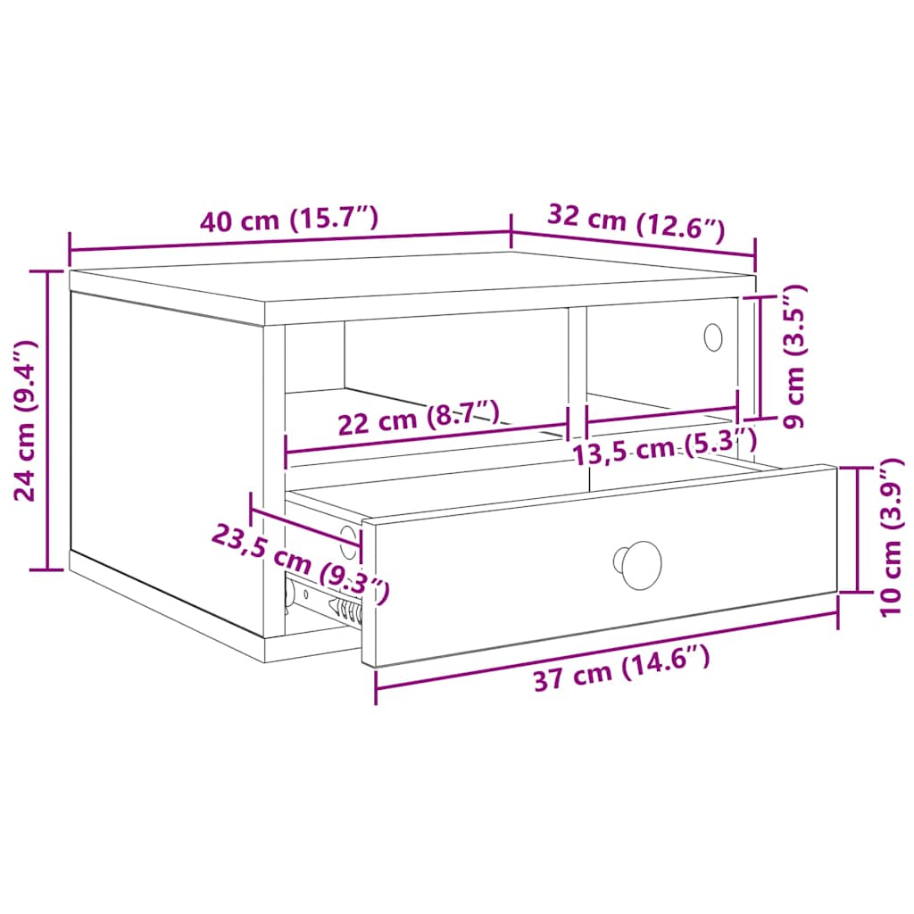 Printer Stand Old Wood 40 x 32 x 24 cm Engineered Wood