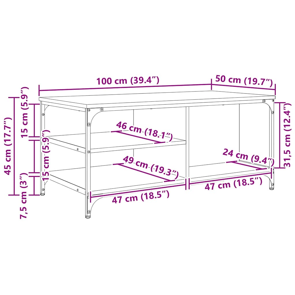 Coffee Table Black Oak 100 x 50 x 45 cm Engineered Wood