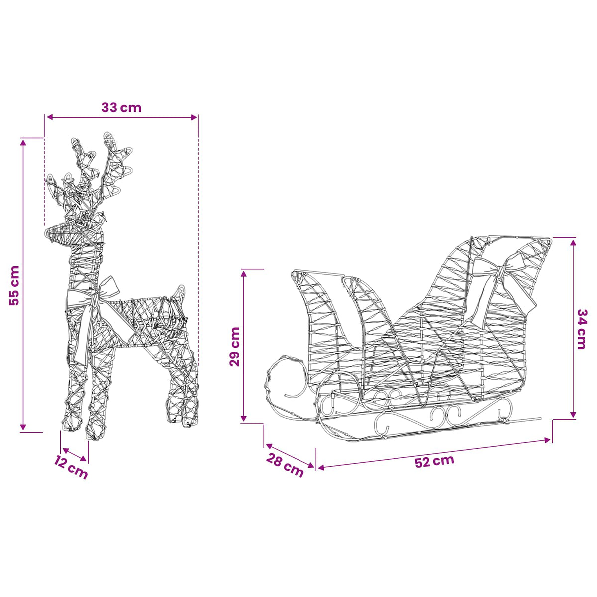 3D Christmas Reindeer with Sleigh LOVIISA 3 pcs Warm White