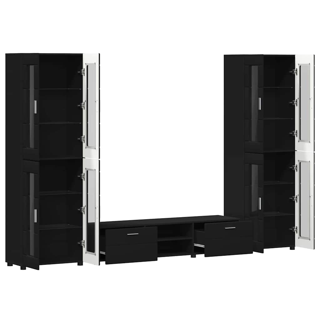 TV Cabinet Set FLORIN 3 pcs Black Engineered Wood