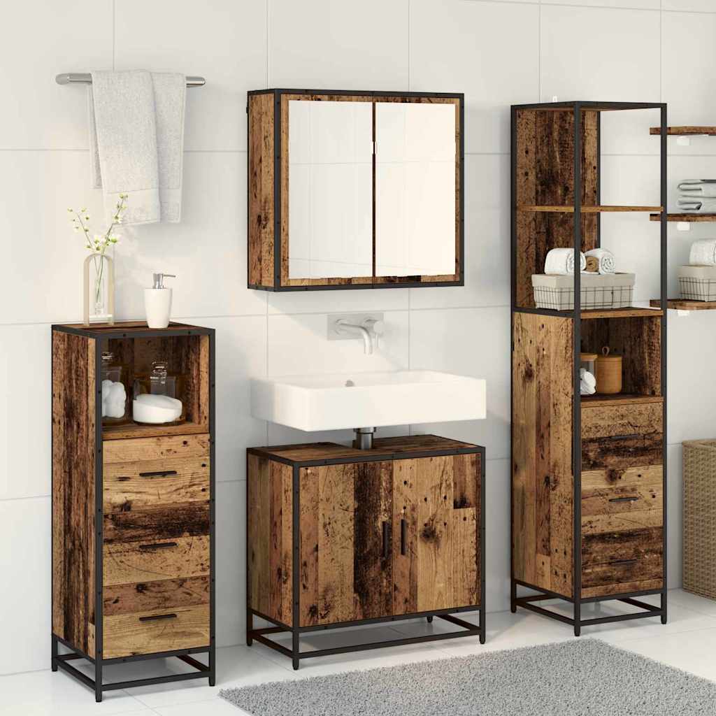 Bathroom Furniture Set 4 pcs Old Wood Engineered Wood