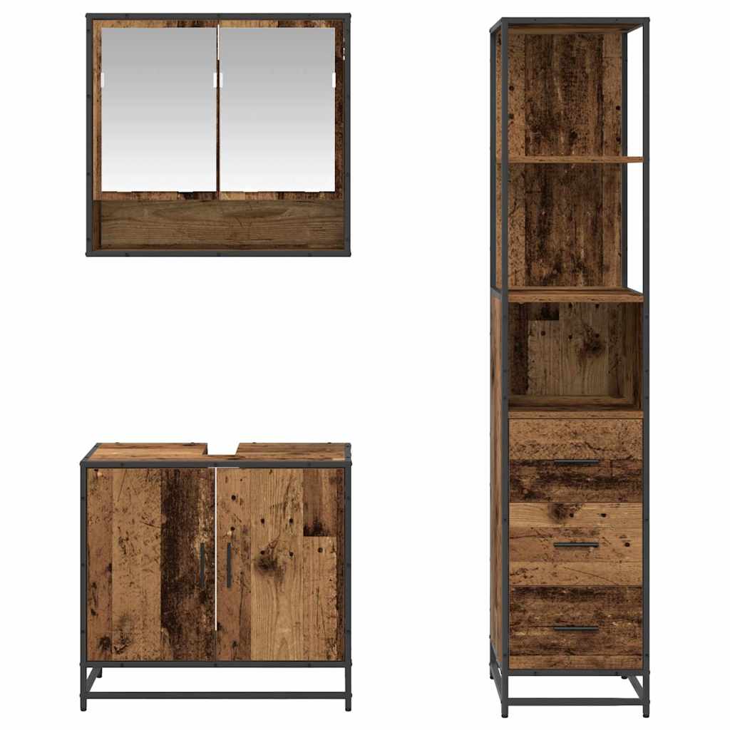Bathroom Furniture Set 3 pcs Old Wood Engineered Wood
