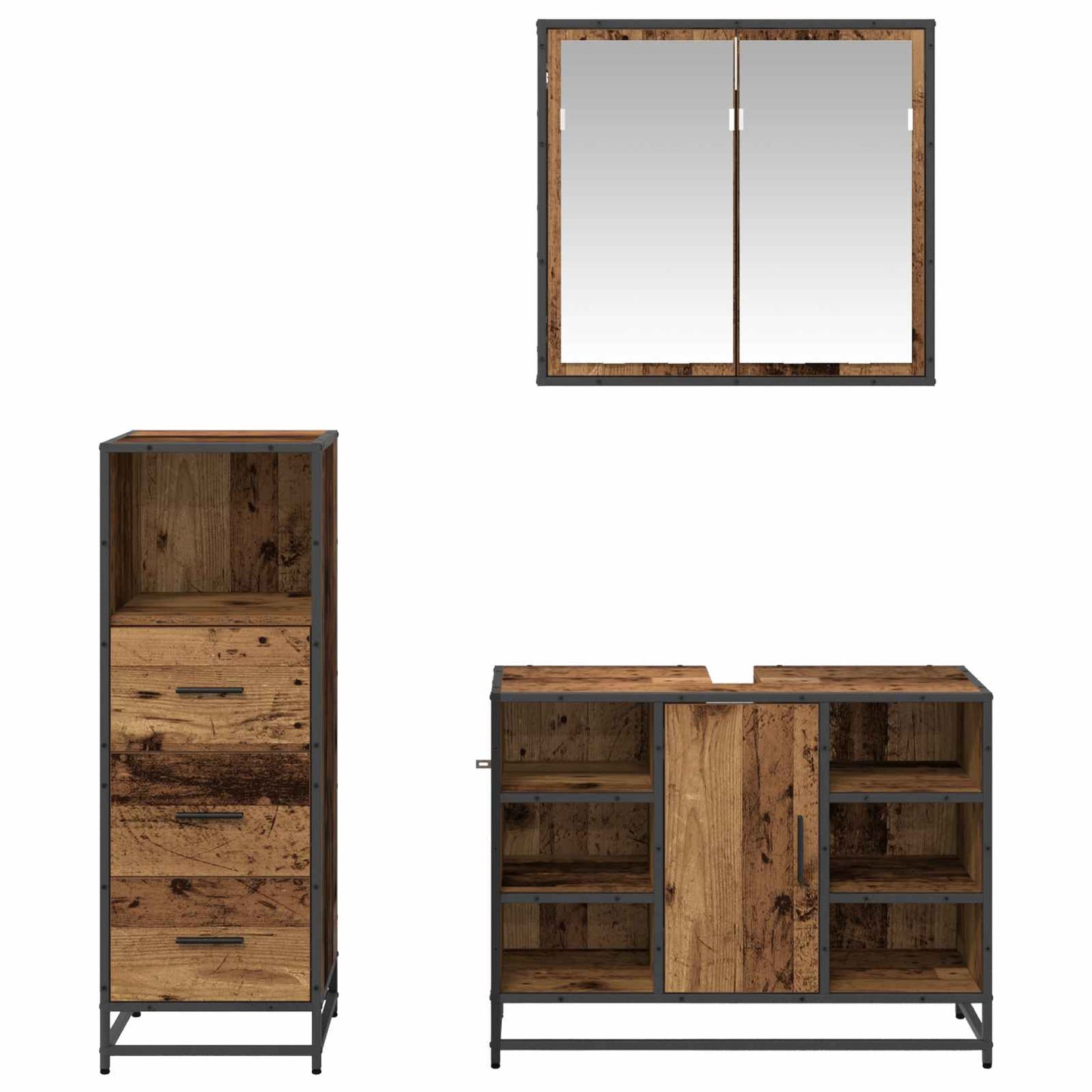 Bathroom Furniture Set 3 pcs Old Wood Engineered Wood