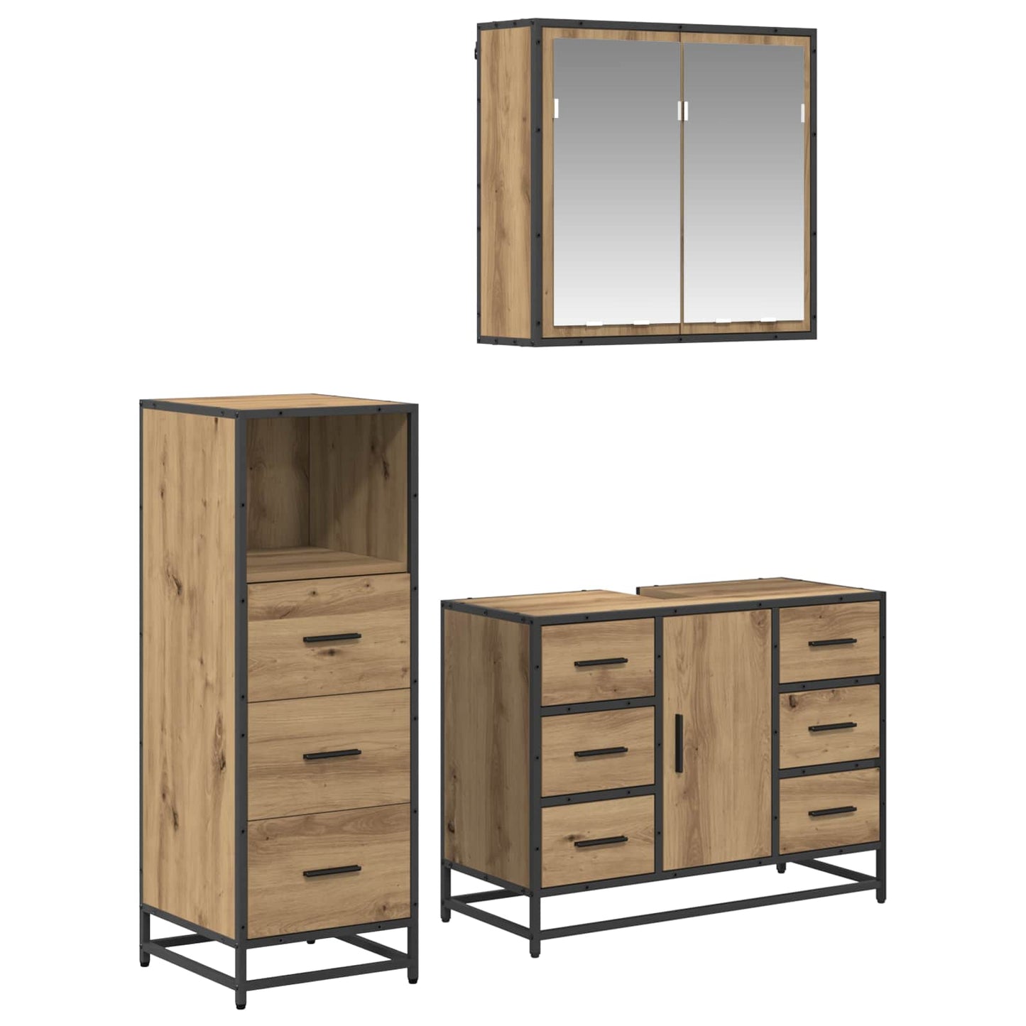Bathroom Furniture Set 3 pcs Artisan Oak Engineered Wood