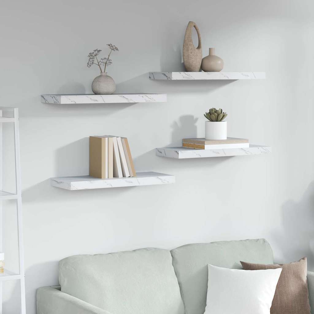 Wall Shelf 4 pcs White Marble 60 x 23.5 x 3.8 cm