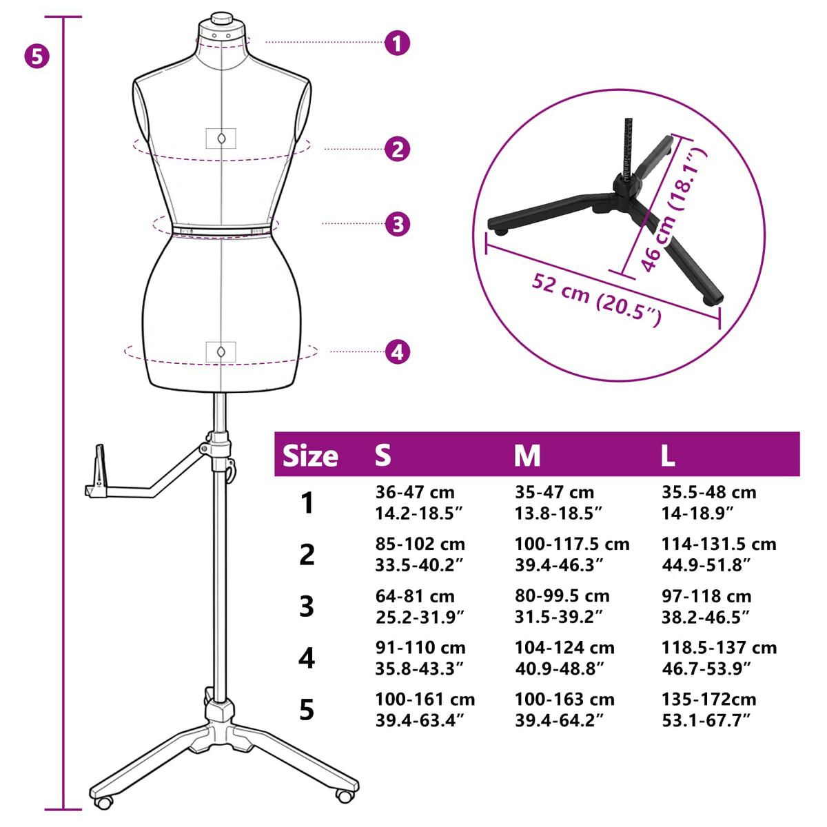 Adjustable Dress Form Female Height Adjustable Cream M Velvet