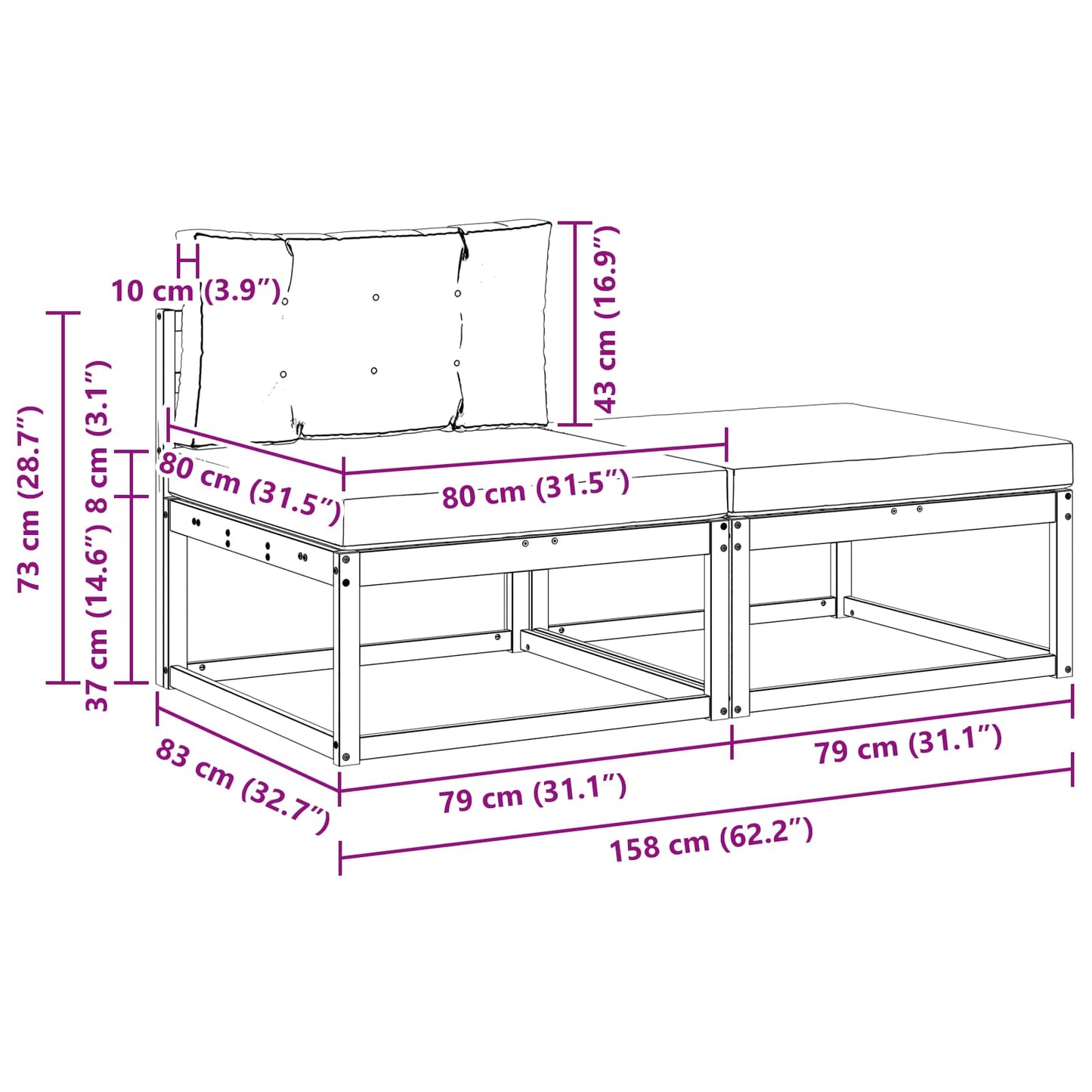 Sectional Sofa Units with Cushion 2 Piece Natural