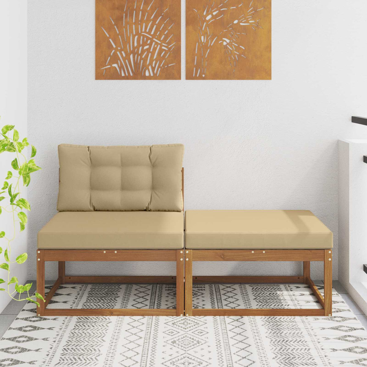 Sectional Sofa Units 2 pcs 2-Seater Solid Acacia Wood