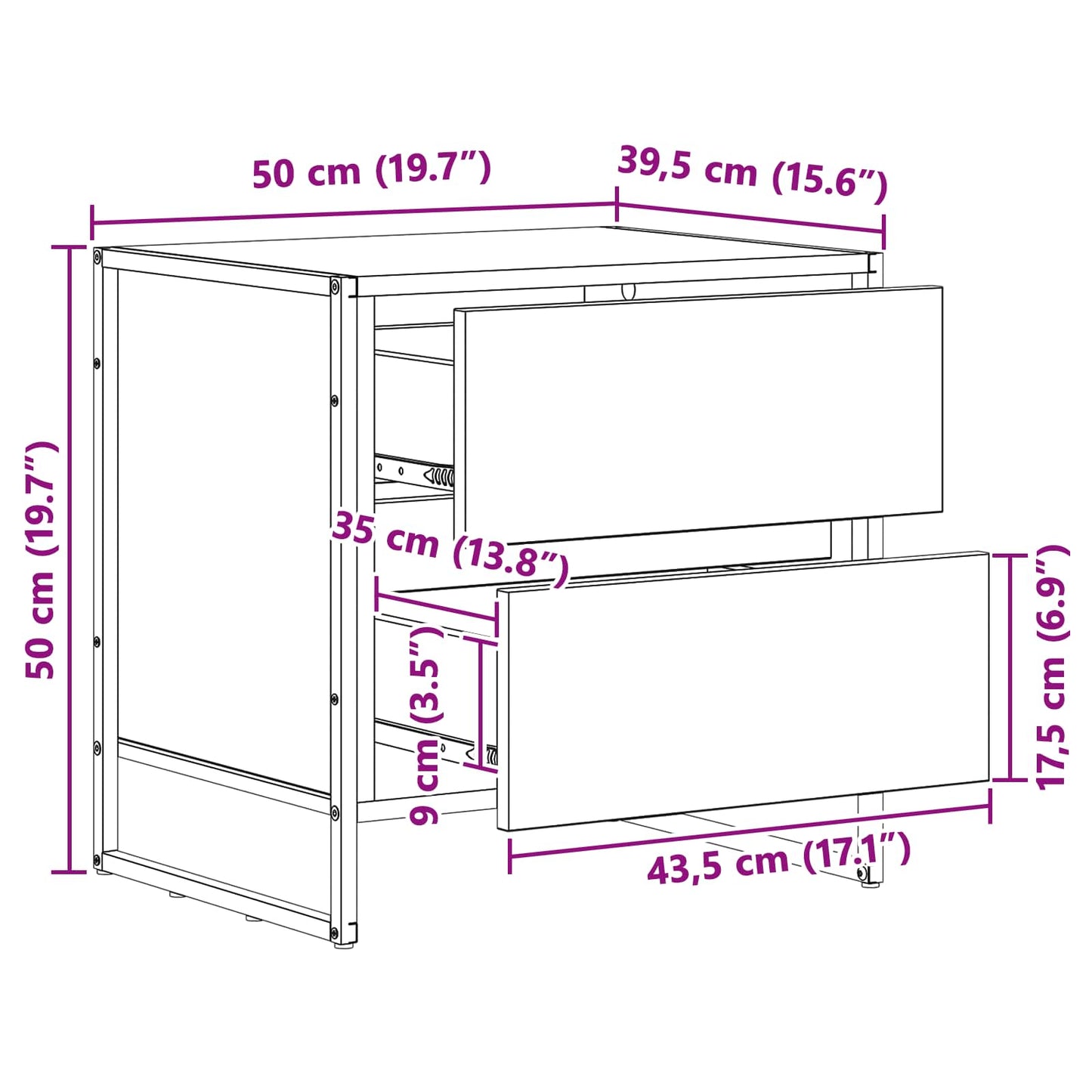 Bedside Table Smoke Oak 50 x 39.5 x 50 cm Engineered Wood
