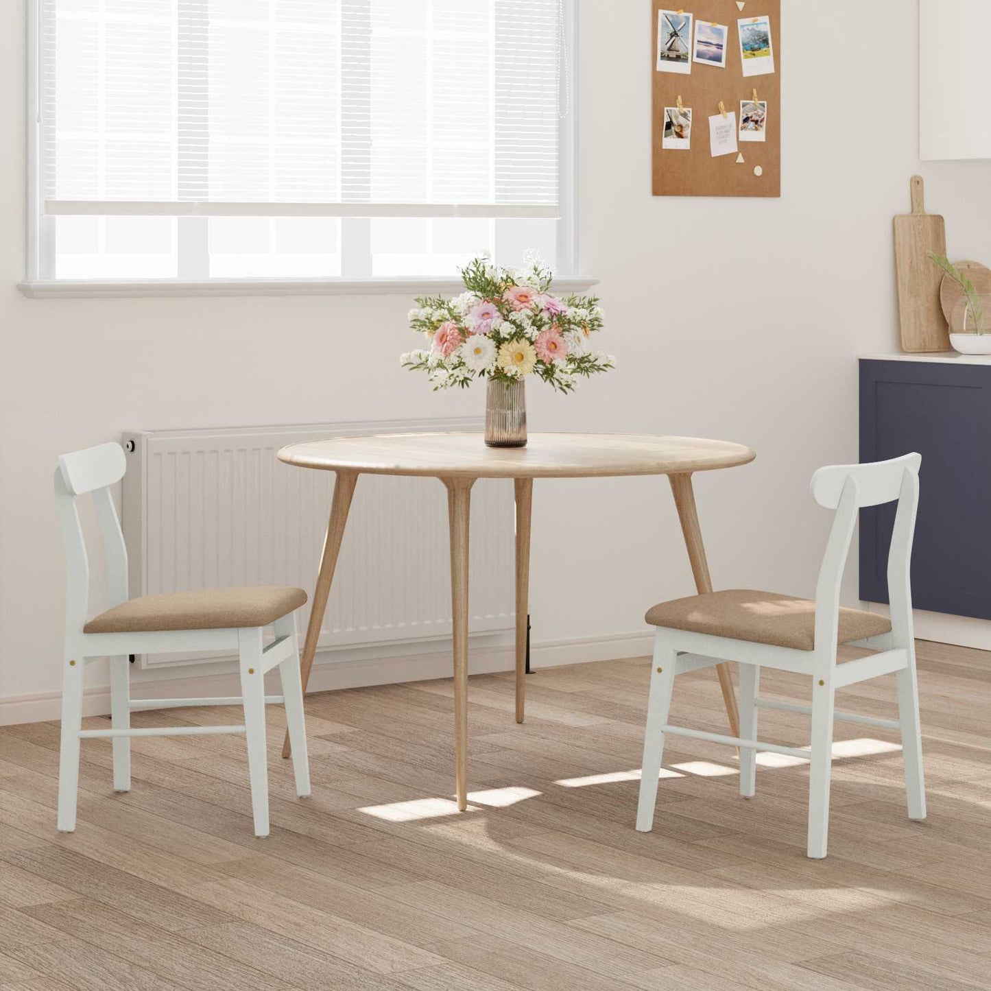 Dining Chair 2 pcs Solid Rubber Wood White and Brown