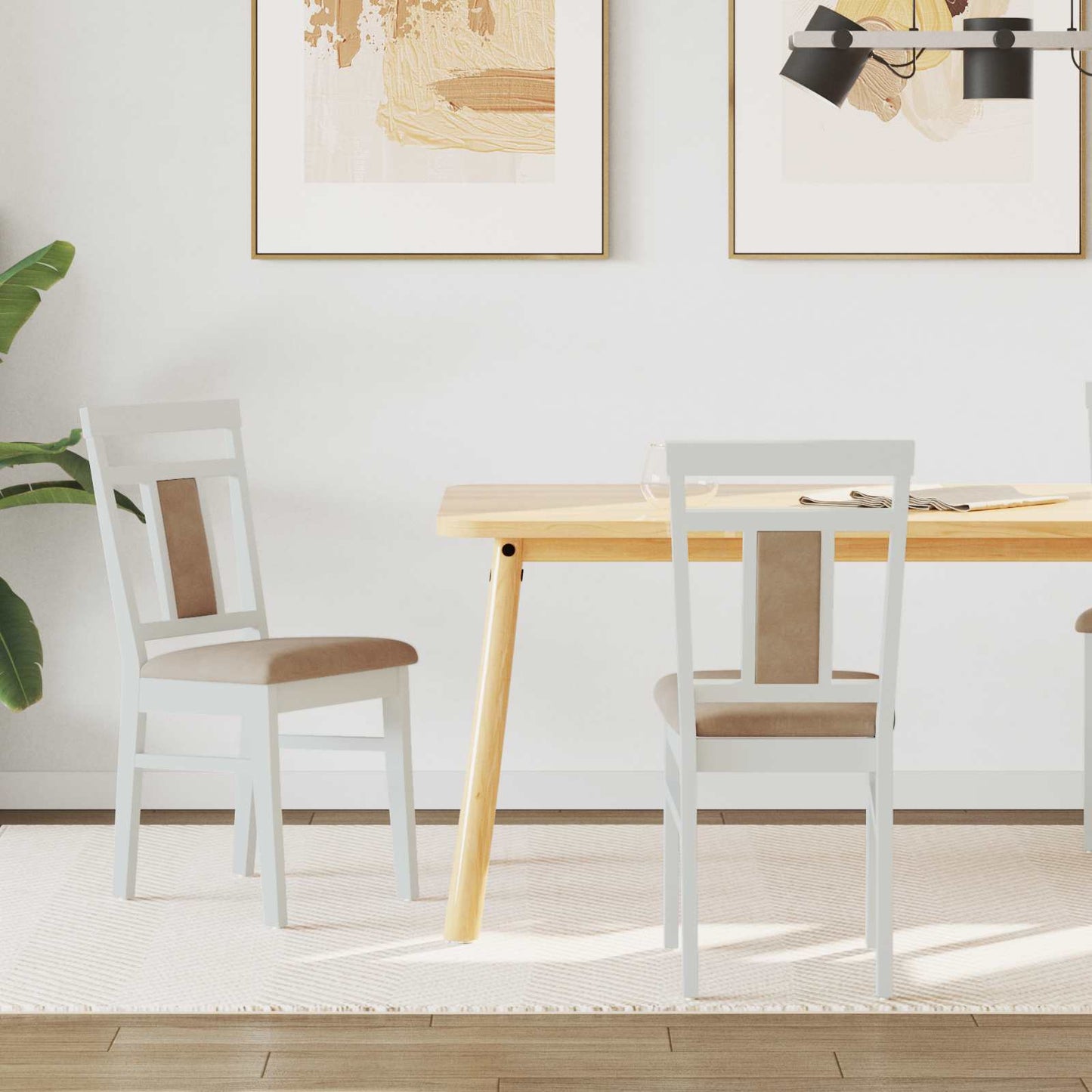 Dining Chair 2 pcs Solid Rubber Wood White and Brown