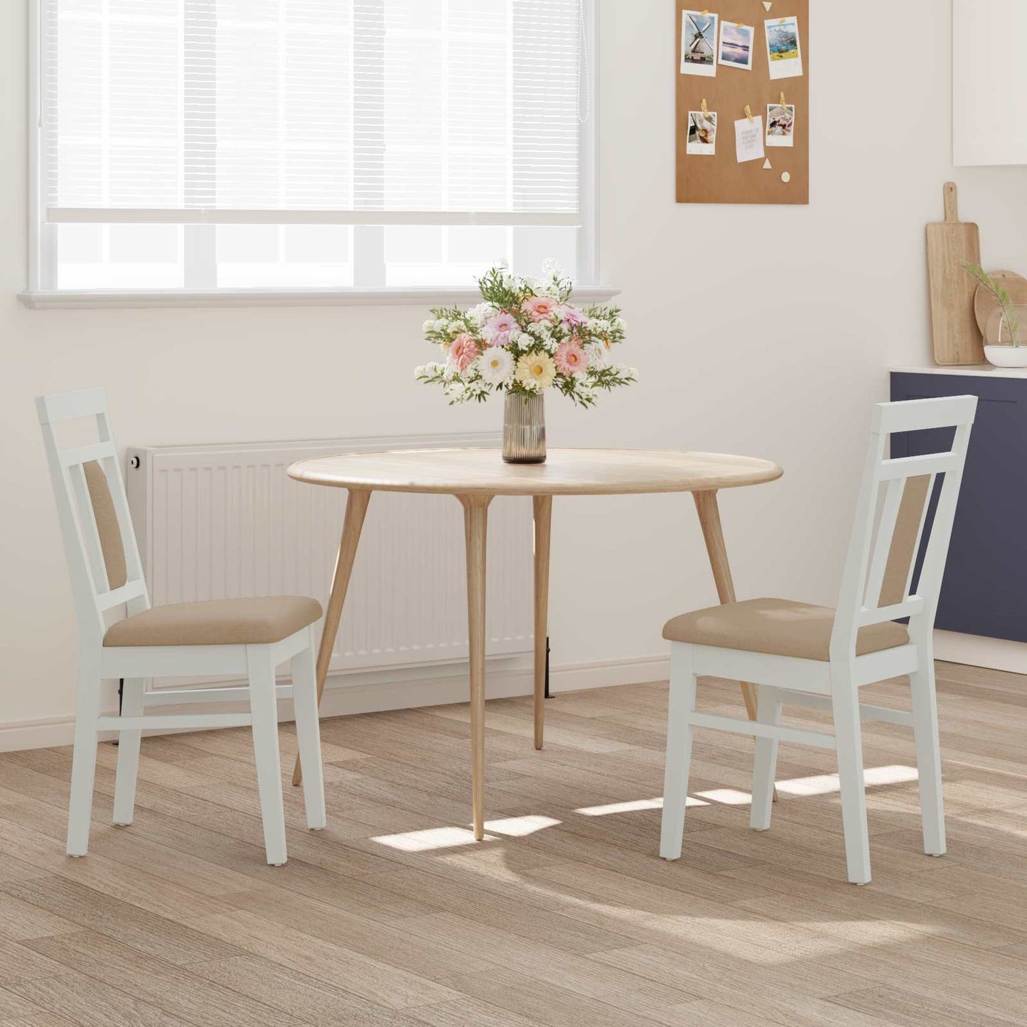 Dining Chair 2 pcs Solid Rubber Wood White and Brown