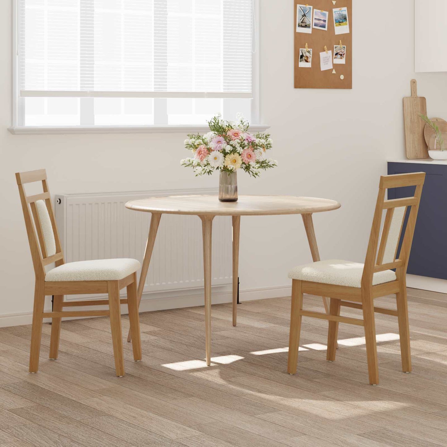 Dining Chair 2 pcs Solid Rubber Wood Natural and Light