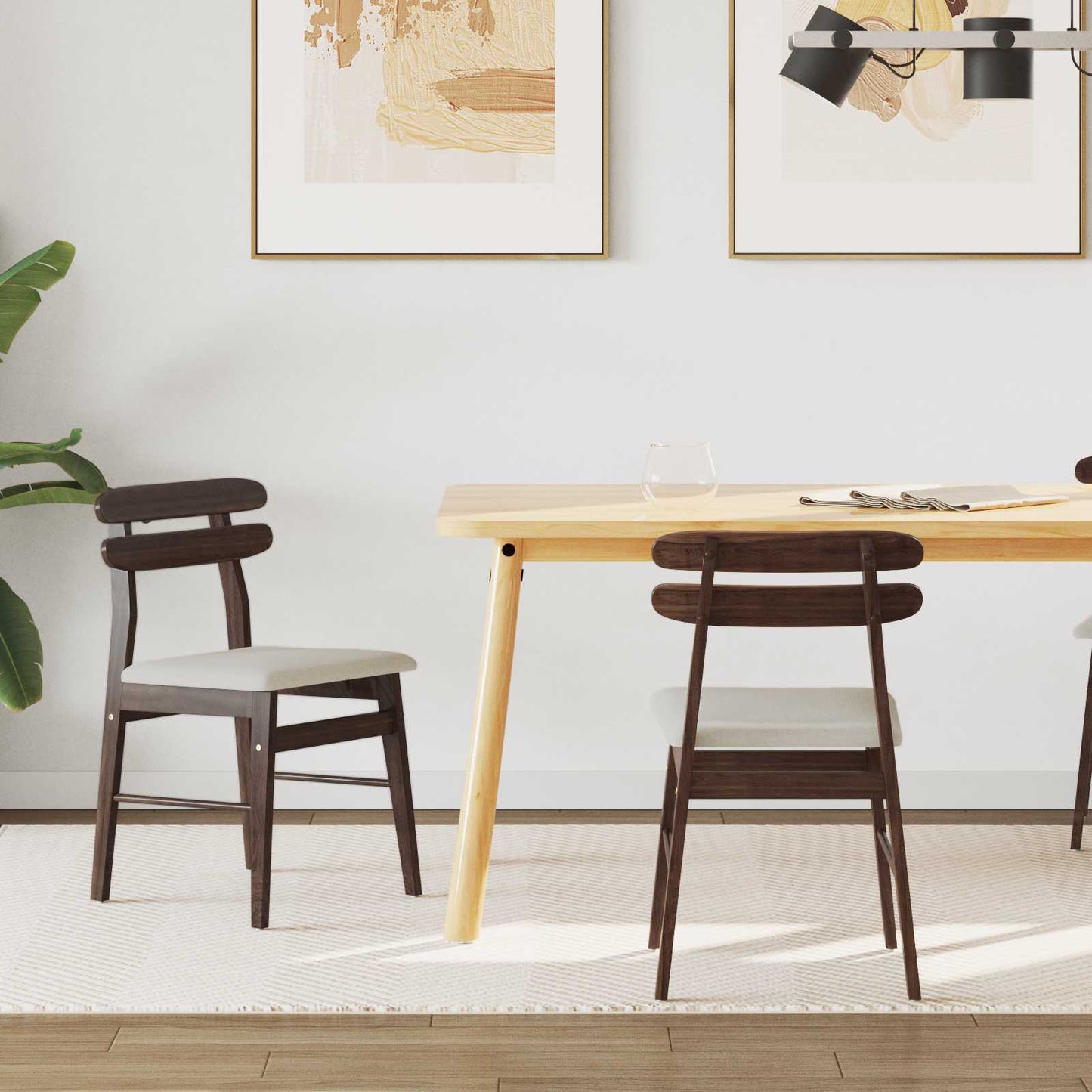 Dining Chair 2 pcs Solid Rubber Wood Light Brown and Light